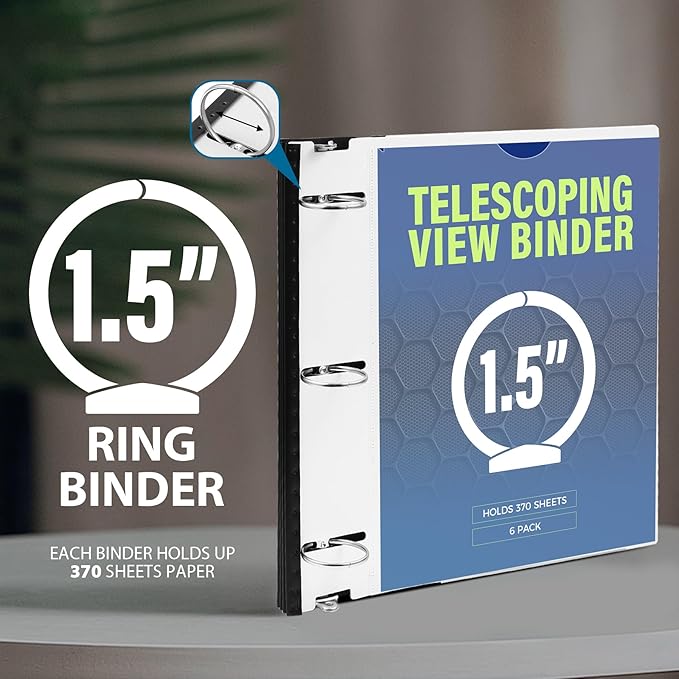 WOT I 1.5 Inch Telescoping 3 Ring Binder 6 Pack, Expandable Flexible Binder - Image 5