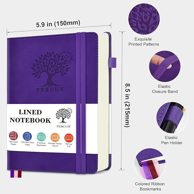 PERCUN Lined Journal Notebook for Men & Women, 160 Pages College Ruled Journal - Image 2