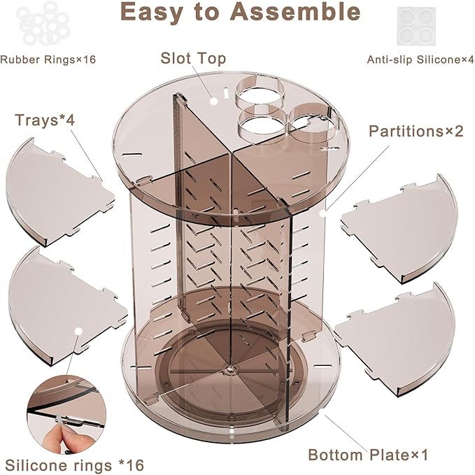 Rotating Makeup Organizer Countertop, DIY Adjustable Trays Spinning Skincare - Image 6
