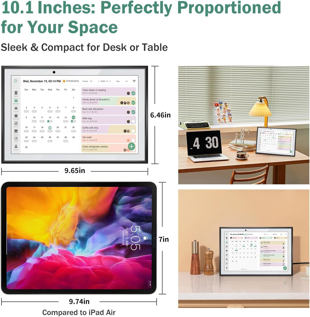 Digital Calendar Wall Touch Screen-Smart Electronic Photo Frame 10.1" | Interactive family planner, kids chore chart, Google auto-sync to-do lists, weekly meal prep, fridge schedules, daily habits