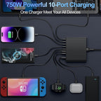 750W USB C Charger Block, 10-Port Charging Station GaN Fast Charging Type C & - Image 4