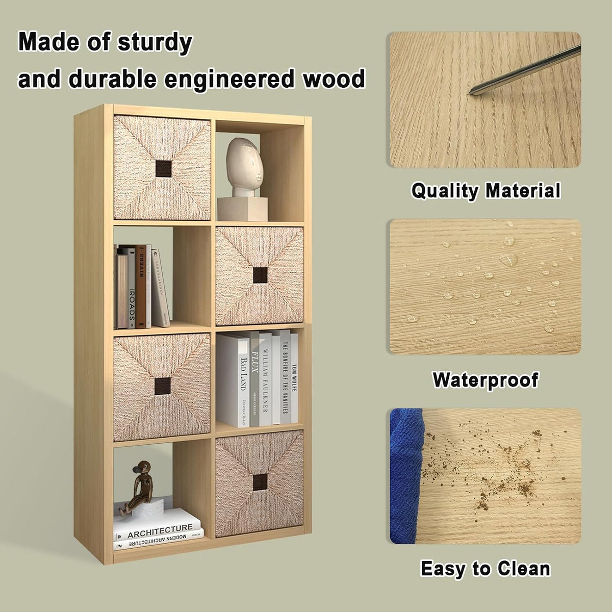 CTESNE【2026 Wooden Thick Frame 8 Cube Storage Organizer Shelf with Anti-Tippi...