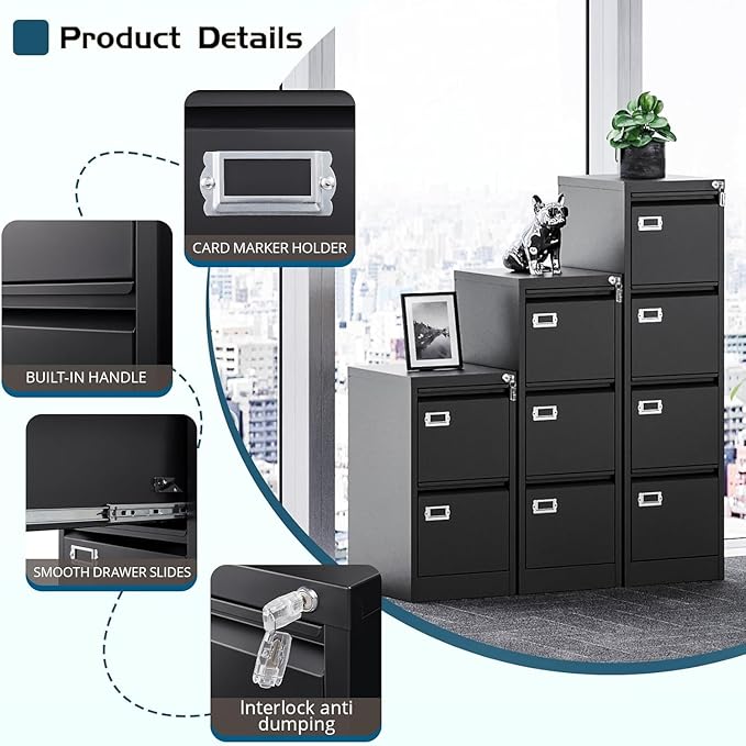 MIIIKO2 Drawer File Cabinet, Metal Vertical Filing Cabinets - Image 5