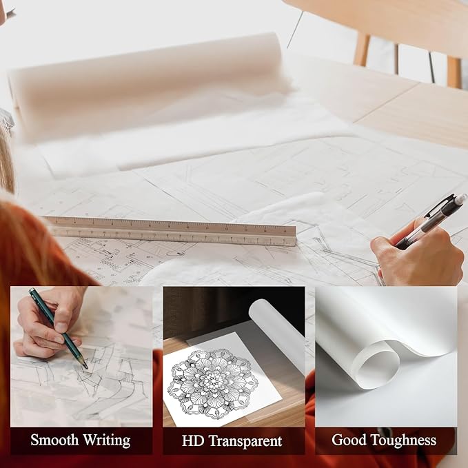 SuFly Tracing Paper Roll, 12 Inch x 50 Yards Trace Paper Roll, 32 lb White Art - Image 4