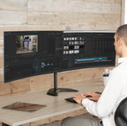 vivo dual led lcd monitor mount, free-standing desk shown in use