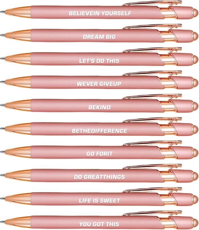 10pcs Inspirational Quotes Rose Gold Pens Set Fashion Design Novelty Pens Funny by Unknown