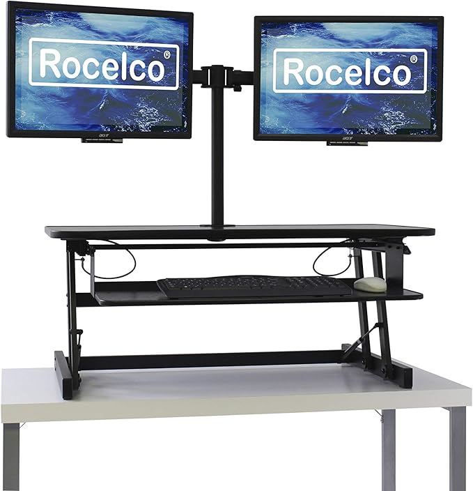 Rocelco 37.5" Deluxe Height Adjustable Standing Desk Converter - Image 7