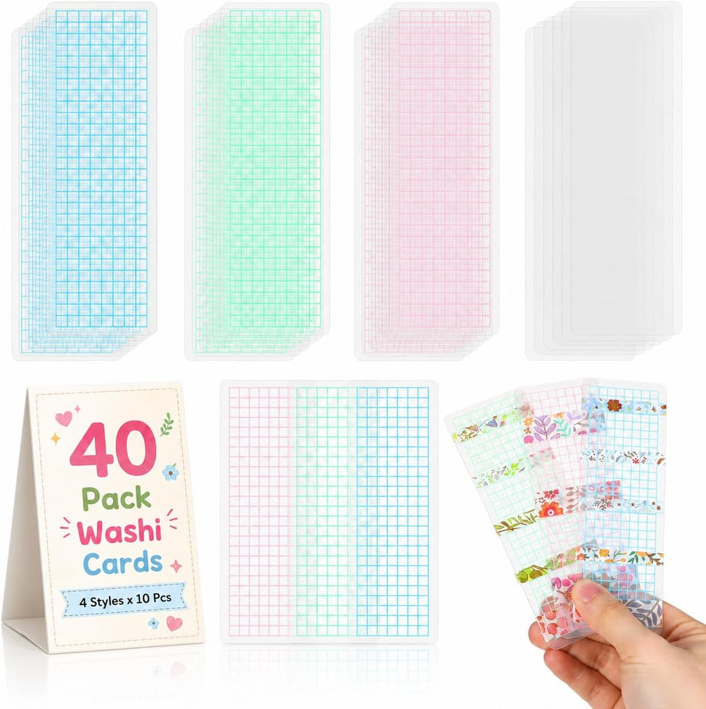NUOBESTY 40Pcs Washi Cards Tape Sample Board, Portable Washi Tape Organizer Cards for Scrapbooking, Journaling, Planner Storage, Travel Journal, Craft Room, Office and School Use