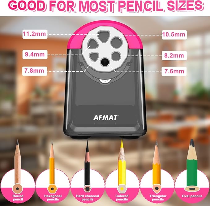 AFMAT PSX2 Electric Pencil Sharpener Heavy Duty, 6 Holes, Auto Stop Pencil - Image 2