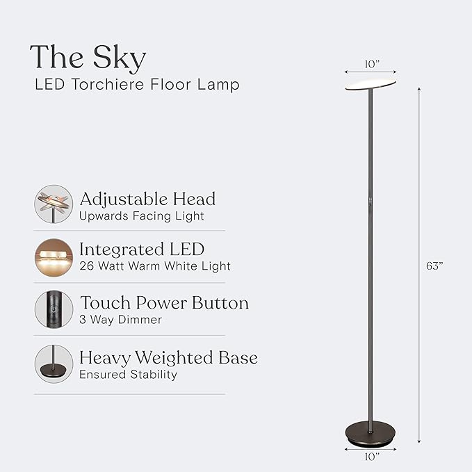 Brightech Sky LED Floor lamp, Torchiere Super Bright Floor Lamp - Image 3
