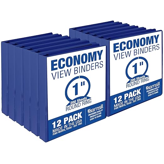 Samsill 1 Inch 3 Ring Binders, Made in USA, Economy Round Ring, 200 Sheet by Samsill