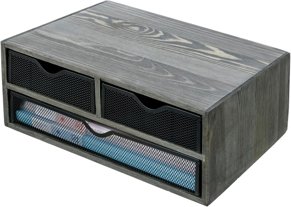 MyGift Vintage Weathered Gray Solid Wood Desktop Organizer Box with 3 Removab...