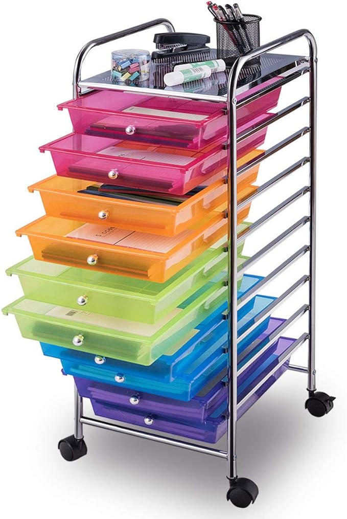 Giantex 10 Drawer Rolling Storage Cart Scrapbook Paper Office School Organizer - Image 6