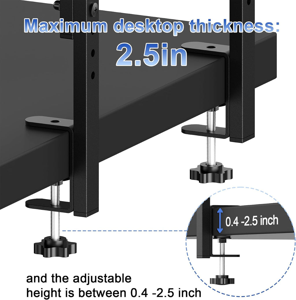 spacrea 2 tier clamp on desk shelf showing dimensions