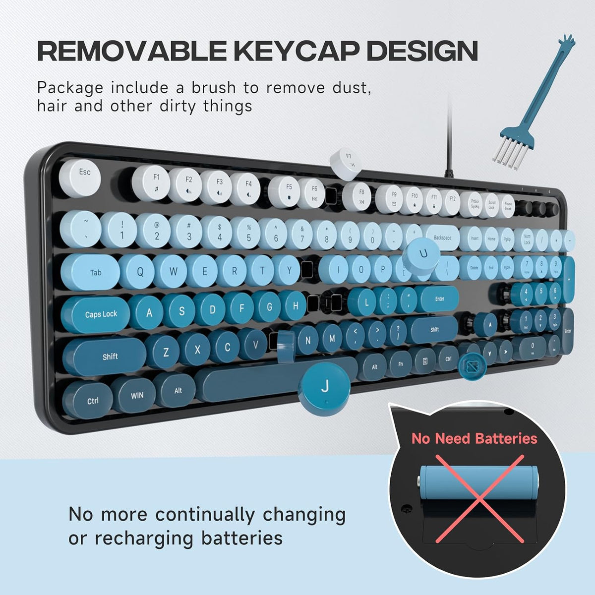 MOFII Computer Keyboard Wired,Round Key Retro Typewriter Keyboard Full Size