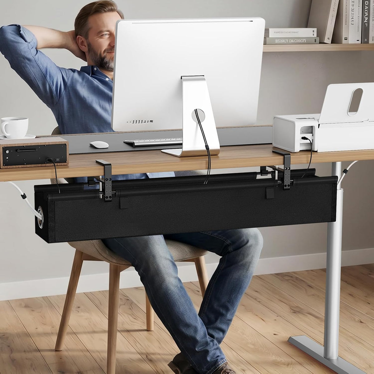 KEEGH Under Desk Cable Management Tray 36", No Drill Cord Organizer, Black
