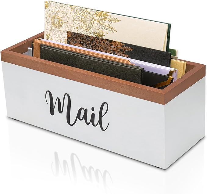 100% Real Wood Mail Organizer for Countertop, Dual-Sided Mail Script Design by INTARSIO3D