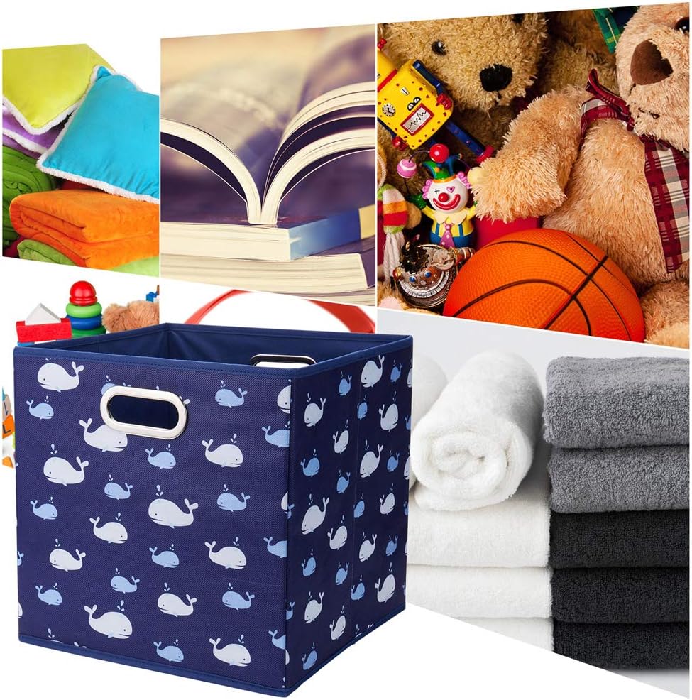 Fabric Cube Storage Bins Whale10.5x 10.5 x 11 in Foldabe Navy Blue Storage Cu...