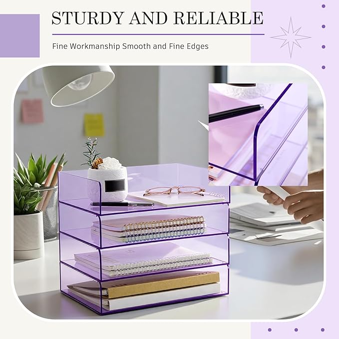 Harloon 4 Tier Acrylic Paper Tray 12.4 x 8.7 x 2.7 Inches Stackable Letter - Image 6