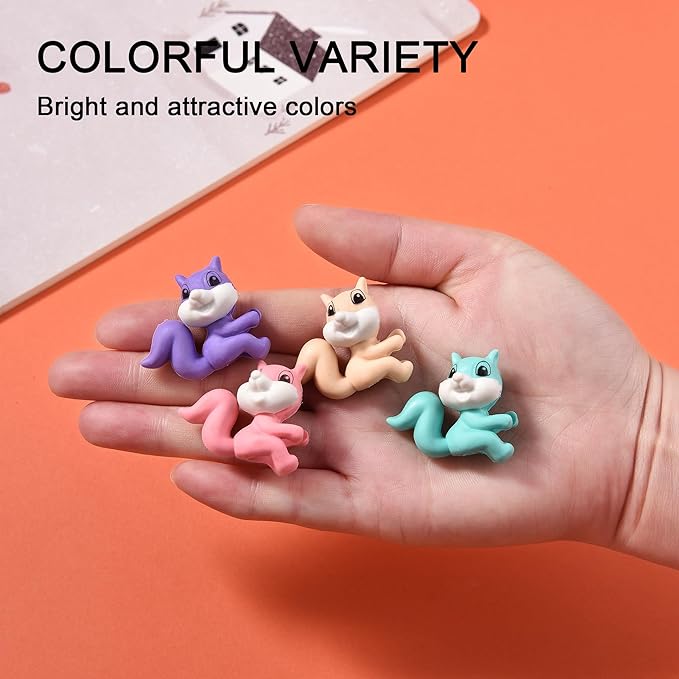 24Pcs Pencil Top Erasers for Kids, Squirrel Pencil Erasers Toppers Bulk - Image 3