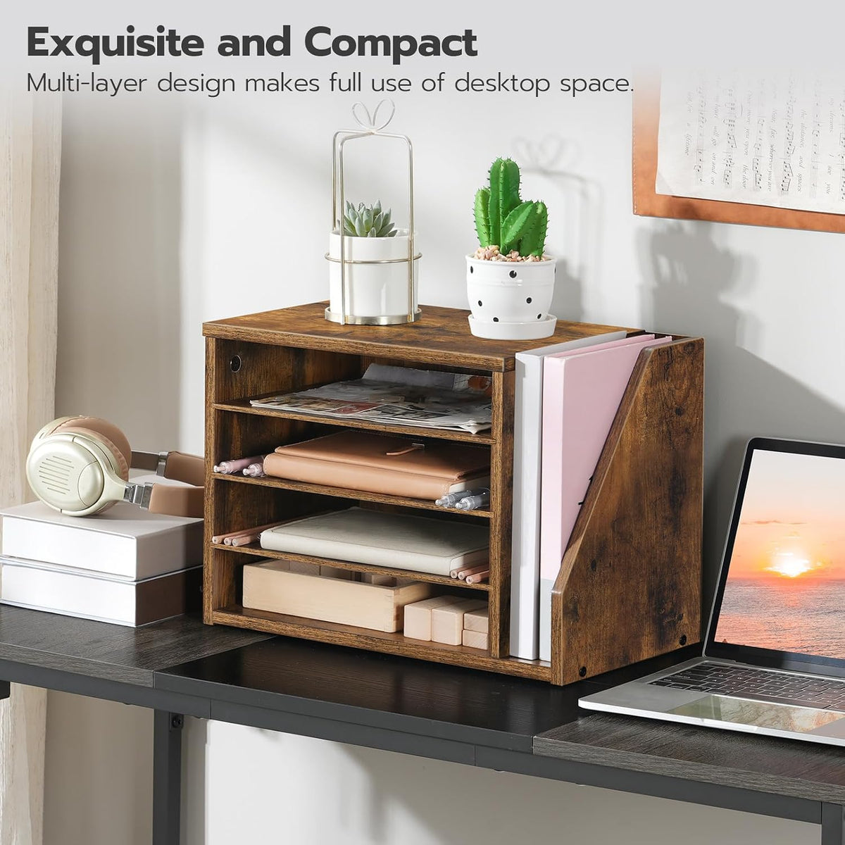 hoobro mail sorter, literature organizer with adjustable shelves, front angle view