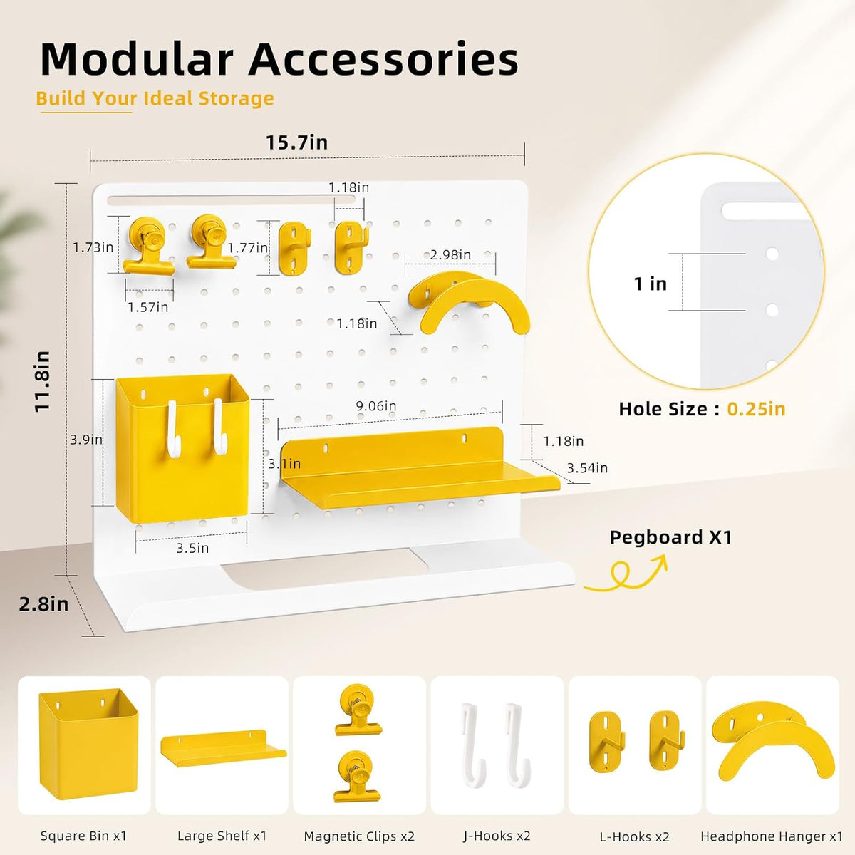 Metal Desk Pegboard Organizer, No Drill Modular Storage Kit 10 Accessories 15...
