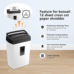 Bonsaii 12-Sheet Cross-Cut Paper Shredder, P-4 Security, Credit Card & Document - Image 6
