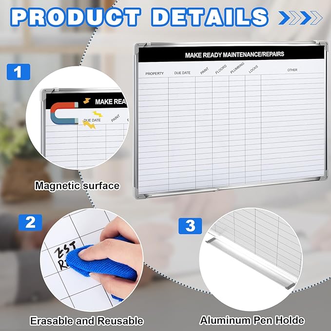 Lincia Make Ready Maintenance/Repairs Dry Erase Whiteboard Magnetic Dry Erase - Image 3