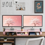 leketree dual monitor stand riser with drawer and, close-up detail