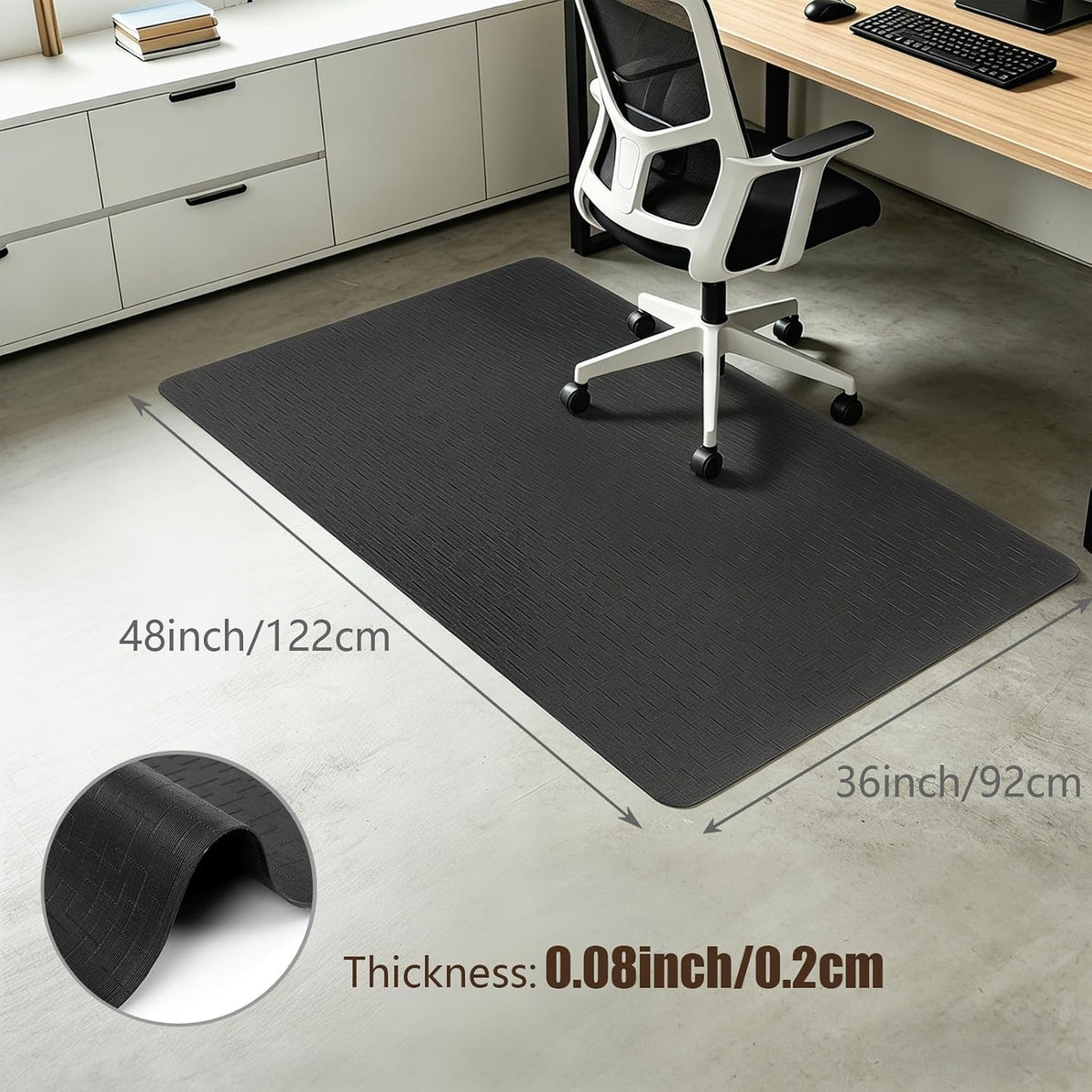 Bsmathom Office Chair Mat for Hardwood Floor, 36" x 48" Desk Computer Chair Mat for Hard Wood and Tile Floor, Anti-Slip Hard Floor Protector Chair Mat, PVC Mat Desk Rug for Office Home, Black