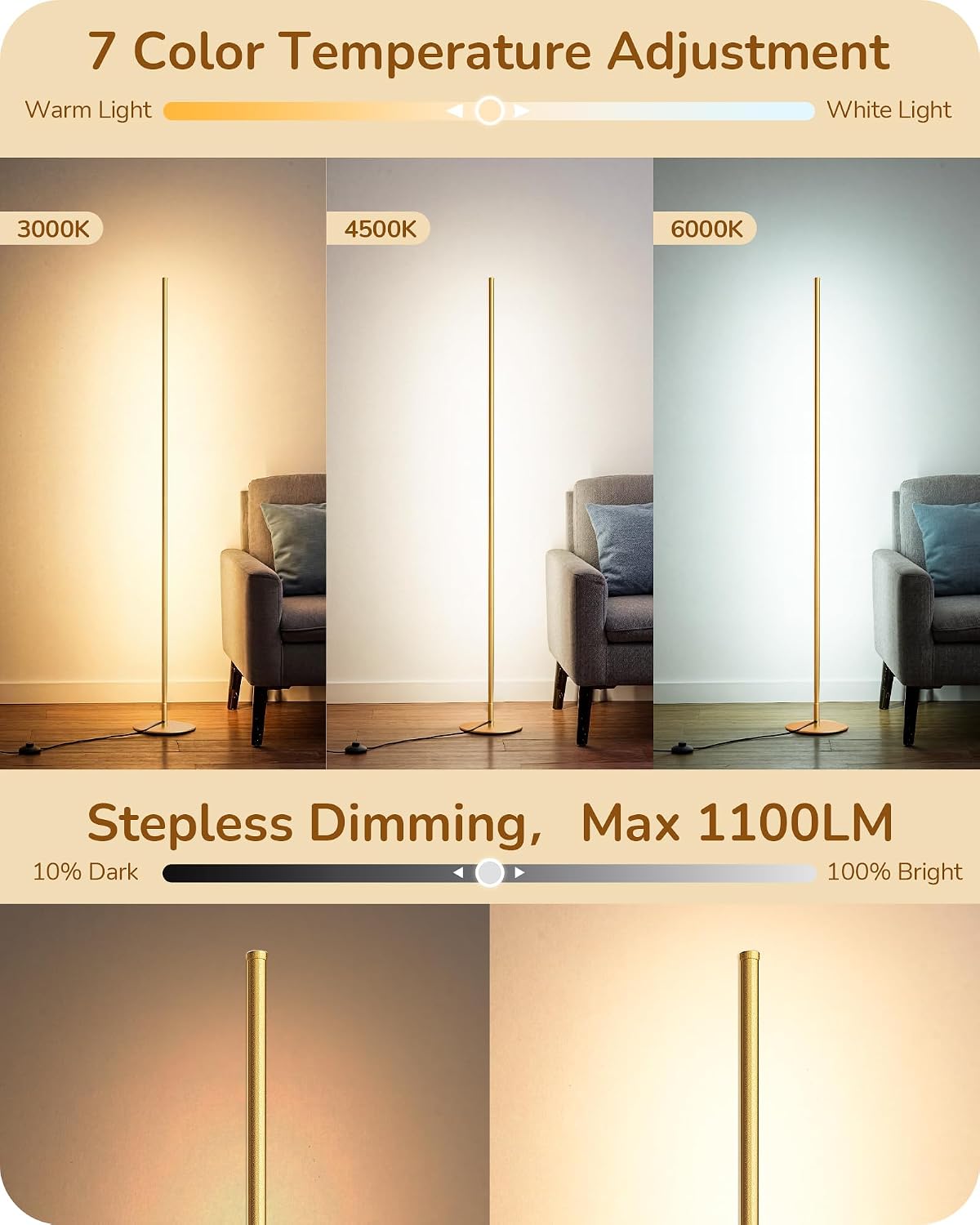 EDISHINE 2 Pack 57.5” Corner Lamp with Remote, 7 CCT Adjustable & Dimmable