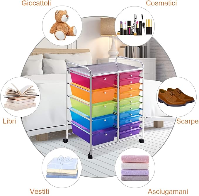 DORTALA 15-Drawer Rolling Storage Cart - Image 6