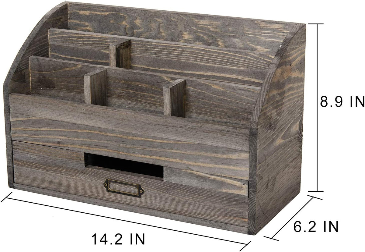 canwedance Distressed Rustic Wooden Office Desk Organizer 5 Compartment with ...