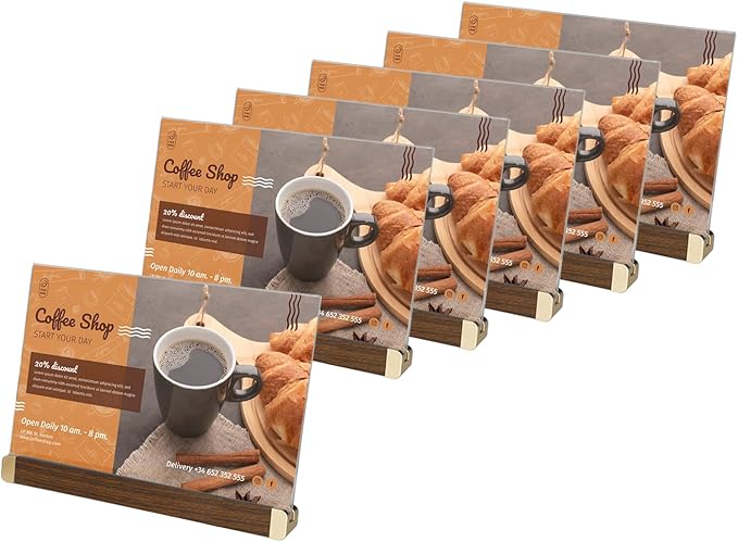 8.5 x 11 Menu Holder, Acrylic Table Menu Stand, Classic Wooden Sign Holder by Golemas
