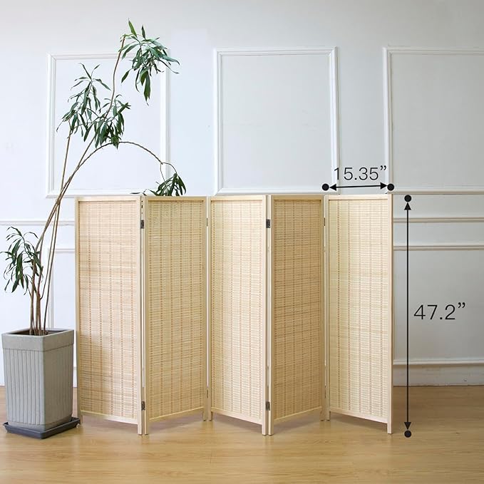 Furnnylane 5 Panel Short Room Divider Screen, Small Bamboo Panel Divider - Image 2
