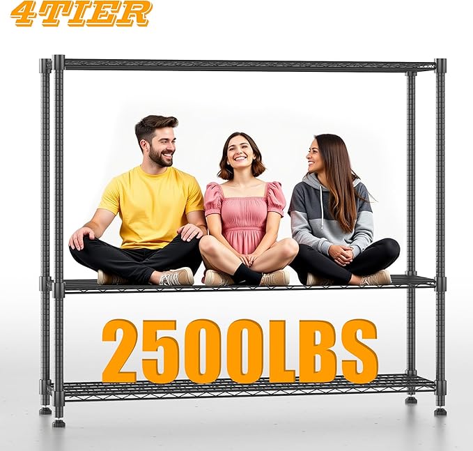 Himimi Storage Shelves with Wheels, 4-Tier Heavy Duty Steel Wire Rack Storage - Image 6