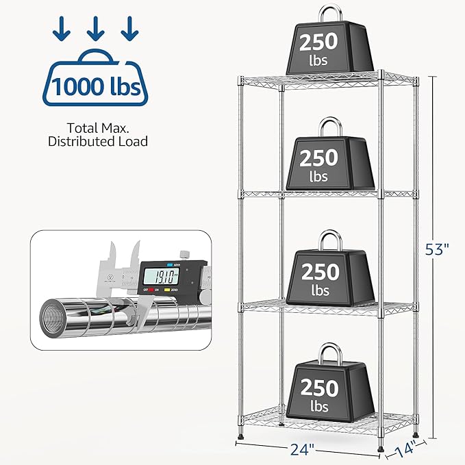 M MZG 1000 lbs 4Tier Shelf Metal Storage Shelves Wire Rack Closet Organizers - Image 3
