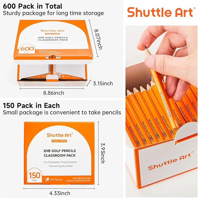 Shuttle Art 600 Pack #2 HB Mini Pencils, Wood-cased, Pre-sharpened - Image 2