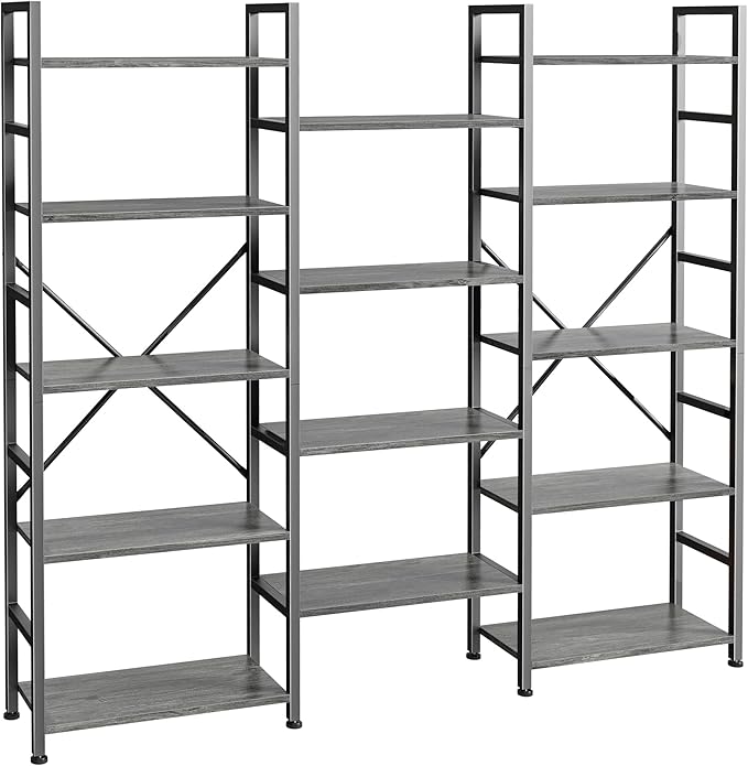 SUPERJARE Triple 5 Tier Bookshelf, Bookcase by SUPERJARE
