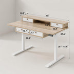 Grandder Electric Standing Desk with Four Drawers, Sit to Stand Up Height Adjustable Desk with Storage Shelf for Home Office, 47 * 28 Inch, Study, Ergonomic Adjustable Computer Desk, Maple