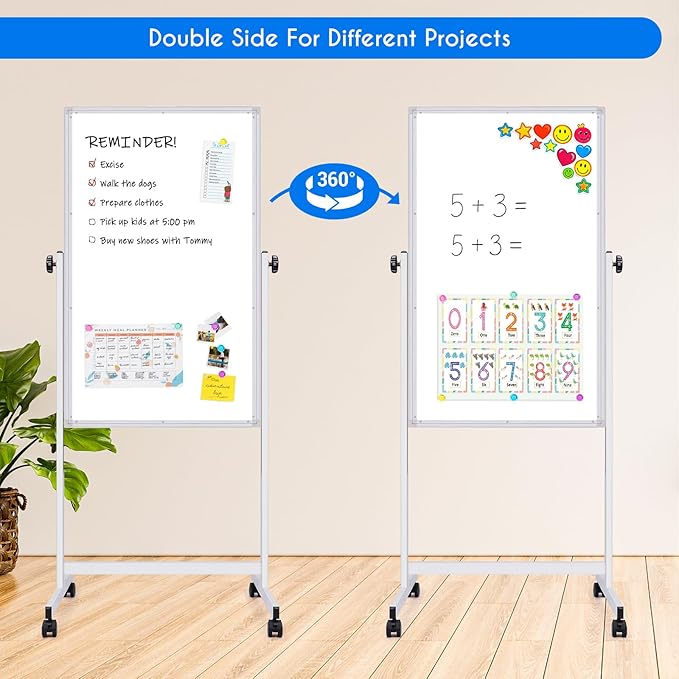 maxtek Rolling White Board, 48 x 24 Height Adjustable Whiteboard on Wheels - Image 3