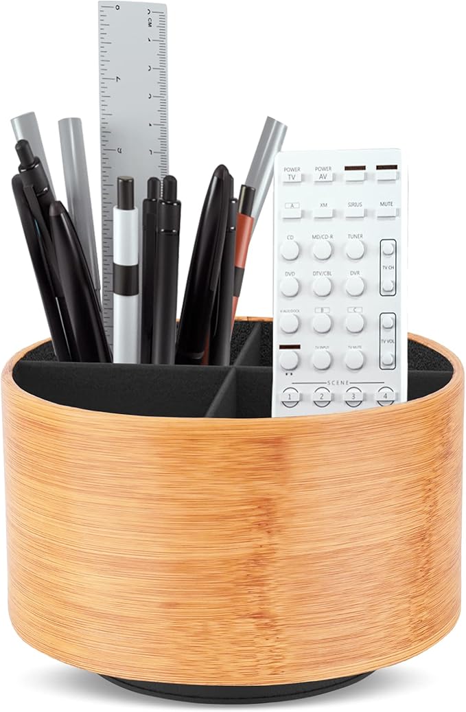 Hennaja Round Leather Art Supply Organizer, Remote Control Holder, 360 Degree by Hennaja