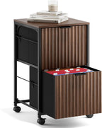 Bonnlo 2 Drawer Mobile File Cabinet, Rolling Fluted Filing Cabinet Under Desk File Cabinet with Wheels, Fabric Drawers Printer Stand for Home Office, Fits Letter Size, Walnut