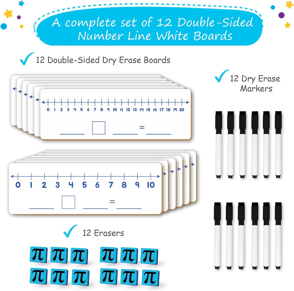 Simply Magic 12-Pack Double-Sided Dry Erase Number Line White Boards 4"x...