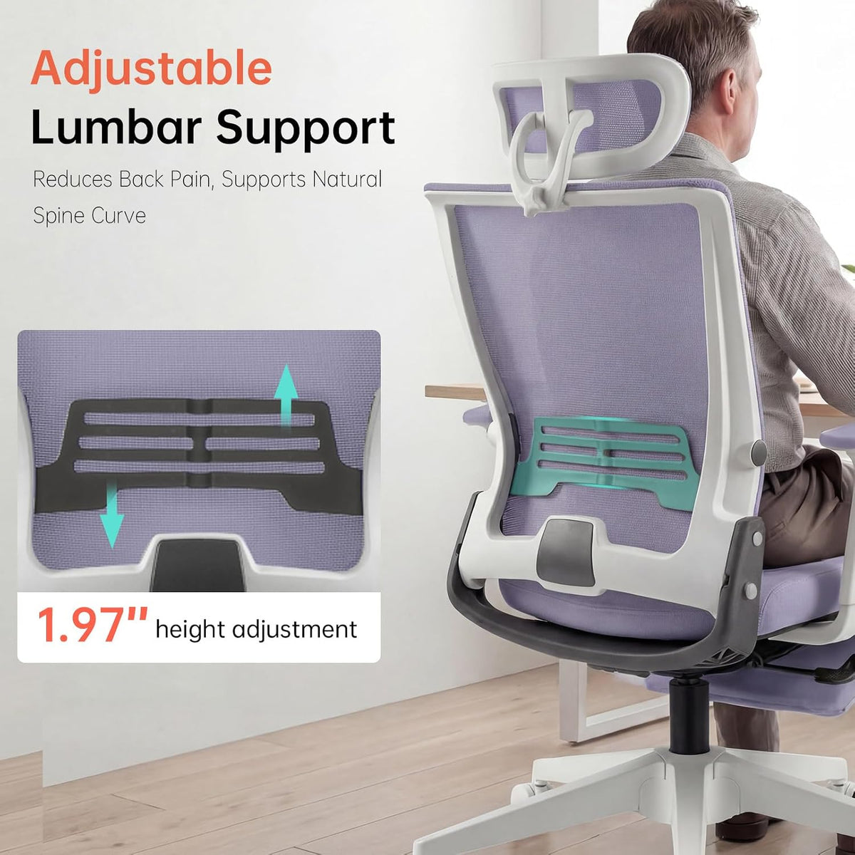 Ergonomic Foldable Office Chair with Footrest and Lumbar Support, Purple
