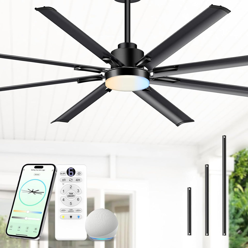 72" aluminum outdoor ceiling fan with light, industrial-grade, main product view