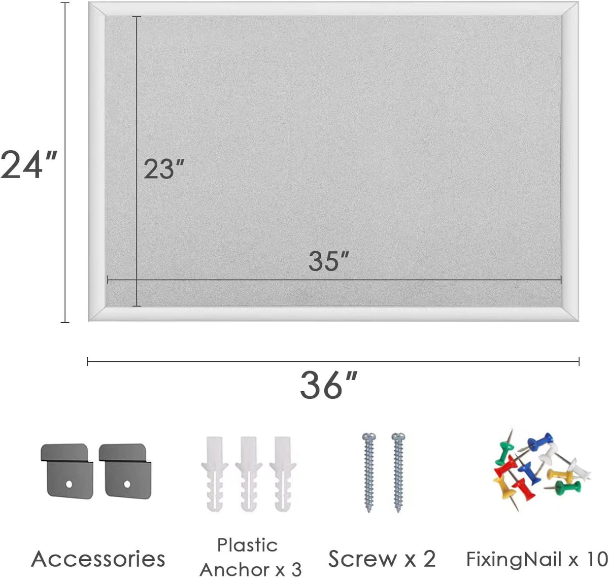 INNOVART White Cork Bulletin Board 36" X 24" with 10 Push Pins, Cor...