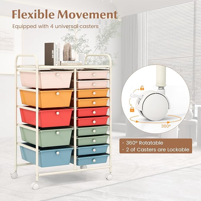 DORTALA 15-Drawer Rolling Storage Cart - Image 6