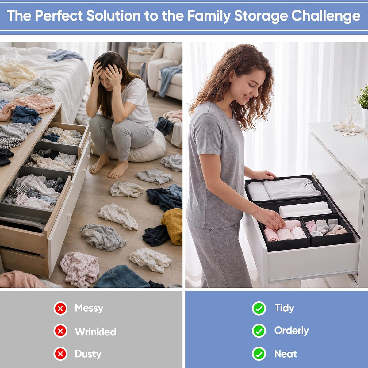 Drawer Organizer Bins Clothes for Underwear,Socks,Ties,20 Pack,Black