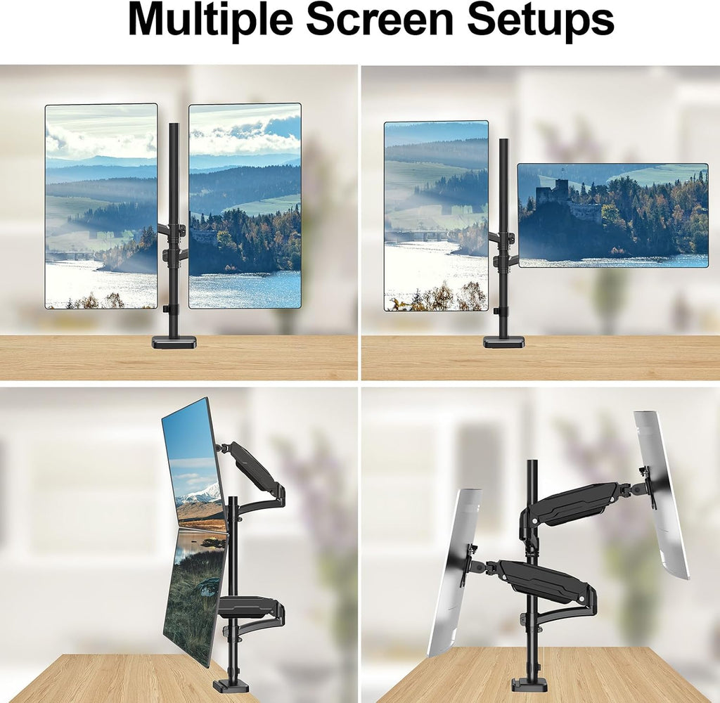 mount pro vertical dual monitor mount, stacked monitor on a desk or shelf